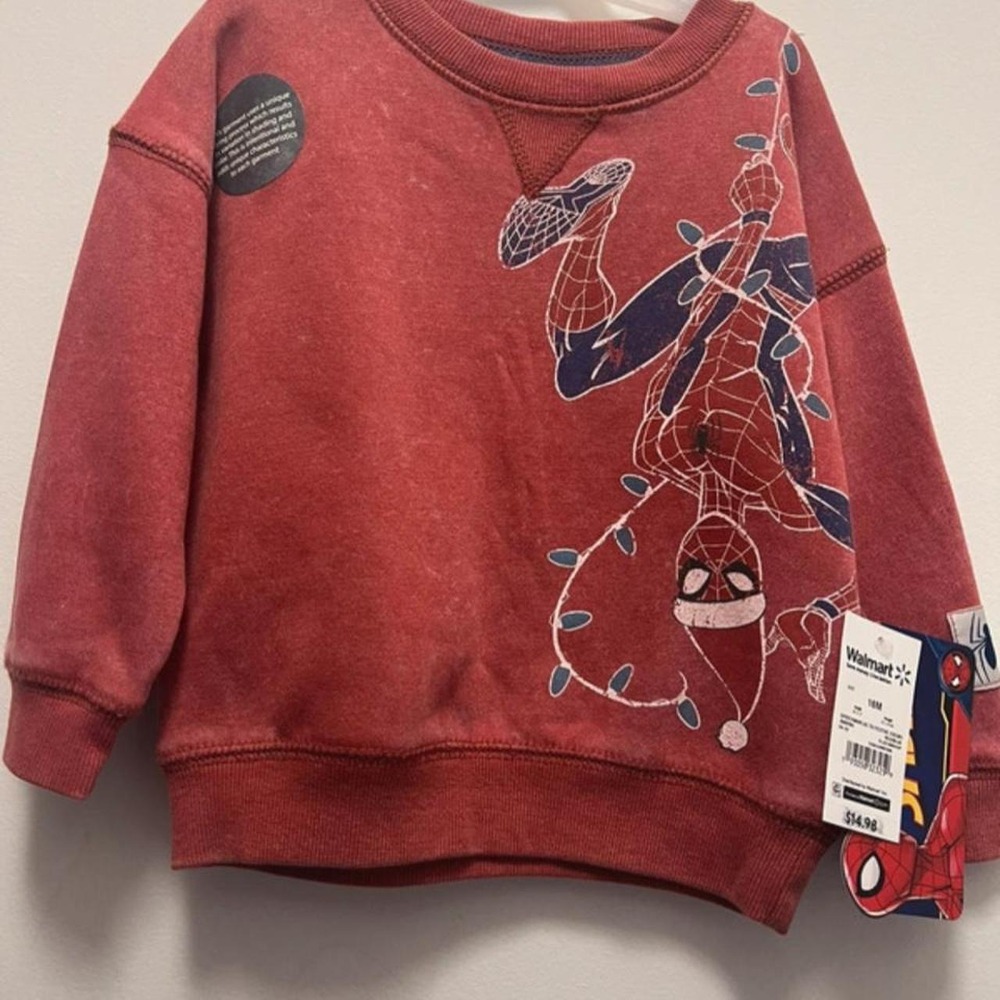 Marvel Spiderman Toddler Boys Holiday Sweatshirt Red Acid Wash 18M FL2219064SP